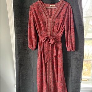 Max Studio Red Floral Tie-Waist Maxi Dress